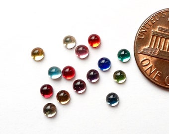 72 cabochons 3mm round green blue orange red opal foiled originally made in Germany 1960s