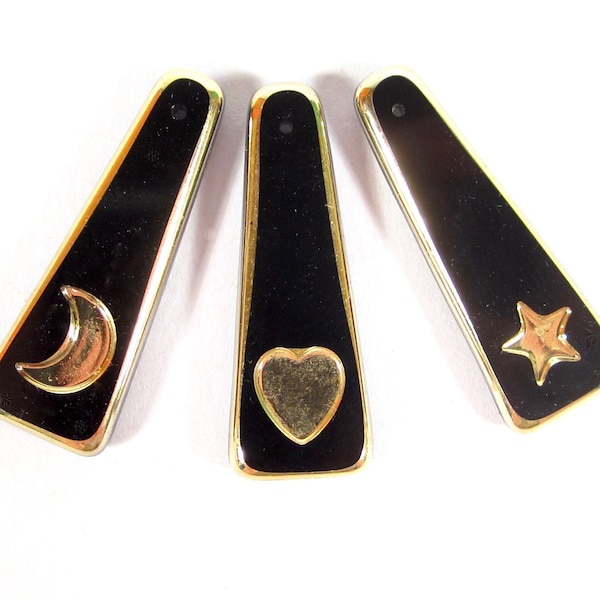 1 pendentif en or noir fait main tige étoile coeur lune pierres de verre 30 x 11 mm original Made in Germany vers 1970