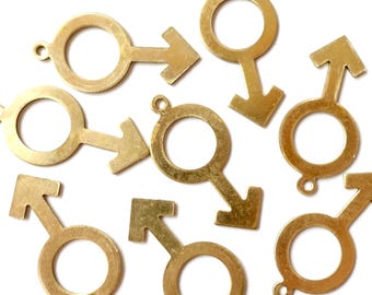 4 pendants brass gold charms Mars symbol male men Mars arrow 26x12mm masculinity vintage Made in Germany