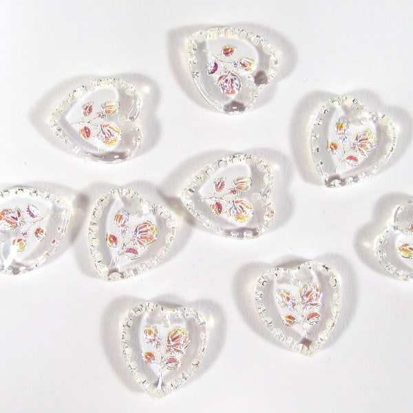 2 handmade glass stones 15x14 mm cute heart pendant transparent aurora boreal rose crystal original Made in Germany approx. 1970