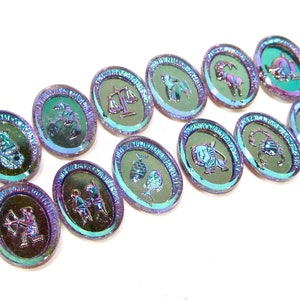 12 handmade glass stones cabochons 18x13mm glass starsigns zodiac blue purple made in Germany made in Germany 1970s