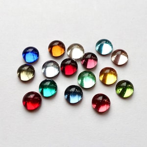 36 cabochons 6mm foiled glass stones round green blue orange red opal rhinestones originally made in Germany 1960s