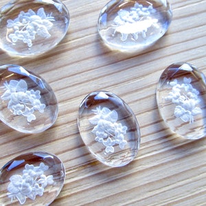 2 handmade glass stones 18x13 oval crystal transparent violet flower rhinestones original Made in Germany approx. 1970 years