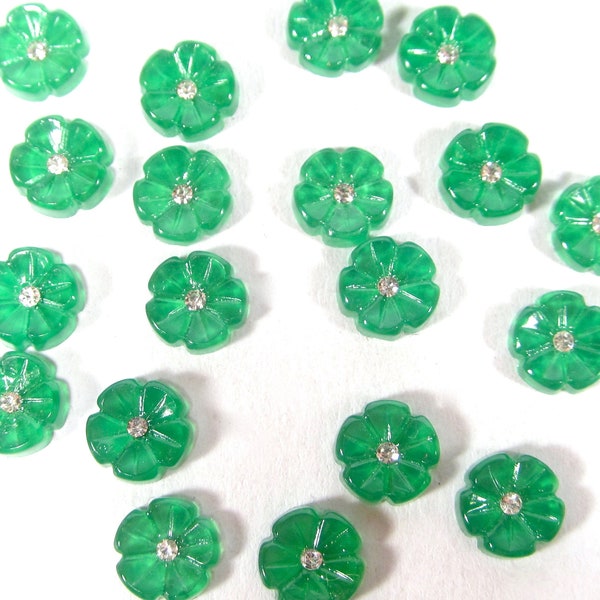 12 cabochons handmade green flower glass stones 8mm flower rhinestone original made in Germany made in Germany 1950s