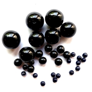 36-72 svarta sfärer, ädelstenar, handgjorda glasstenar, 2 mm, 3 mm, 3,5 mm, 7 mm, 8 mm, gotiska strassstenar, tillverkade i Tyskland, 1970-talet