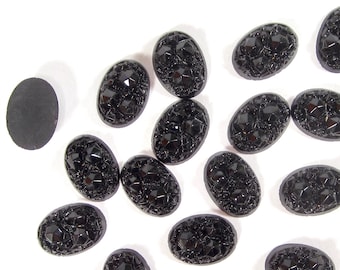 4 handmade glass stones cabochons 18x13mm jet black black glass gothic made in Germany made in Germany 1960s