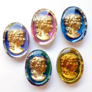 2 gems cabochons handmade glass stones 18x13 oval iridis vitrail bronze gem cameo woman's head woman original Made in Germany approx. 1970