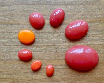 2-36 cabochons oval coral orange 25x18 18x13 14x10 12x10 10x8 8x6 handmade glass stones colored stones original Made in Germany 1965