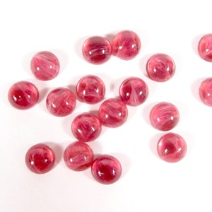 12 glass cabochons 7 mm round red pink made in Germany 1960s
