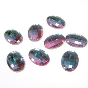 4 cabochons en verre faits main 14 x 10 mm ovale vitrail strass cristal clair original fabriqué en Allemagne années 1970