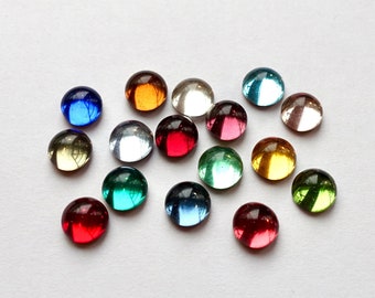 36 cabochons 6mm foiled glass stones round green blue orange red opal rhinestones originally made in Germany 1960s