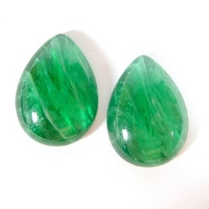 2 handmade glass stones 25x18 mm drop cabochon green glass colored stones original Made in Germany 1960s