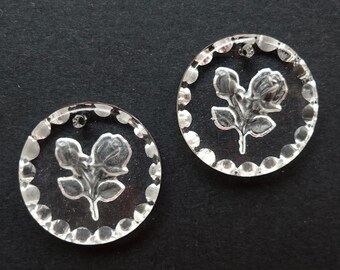 2 handmade rose pendant glass stones 18mm transparent crystal frosted rhinestones original Made in Germany approx. 1970
