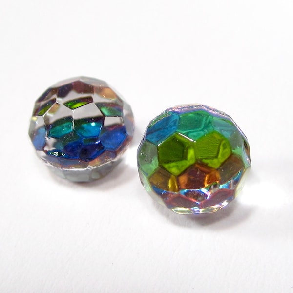 8 gemstones handmade glass stones 6 mm flattened faceted ball round iridis pink green crystal rhinestones made in Germany