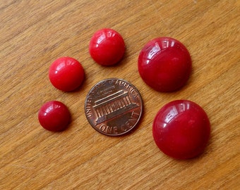 2-12 cabochons round red 10-20mm handmade glass stones 20mm 18mm 12mm 11mm 10mm opaque colored stones original Made in Germany 1965