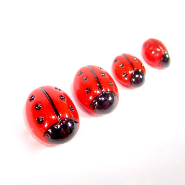 12 cabujones piedras de vidrio hechas a mano ovaladas 8x6/7x5/5x4/4 x 3 mm mariquita rojo negro opaco originalmente hecho en Alemania década de 1960