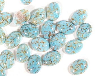2 cabochons handmade glass stones 18x13mm light blue turquoise opaque rhinestones originally made in Germany made in Germany 1960s