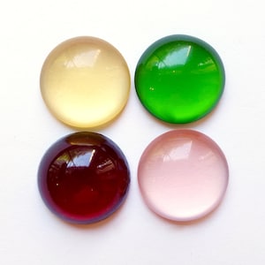 4 cabochons 20mm round handmade glass stones colorful transparent green yellow red made in Germany 1960s