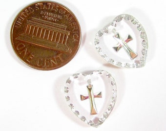 2 piedras de cristal hechas a mano 15x14 corazón colgante vitrail luz cruz strass original Made in Germany alrededor de 1970