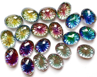 2 cabochons handmade glass stones 18x13mm oval heliotrope iridis sahara rhinestones originally made in Germany 1970s