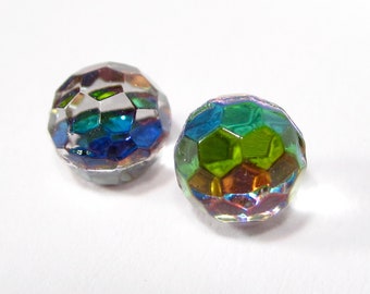 8 gemstones handmade glass stones 6 mm flattened faceted ball round iridis pink green crystal rhinestones made in Germany