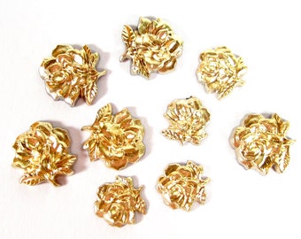 6 cabochons handmade glass stones rose gold 11 or 9 mm rhinestones original made in Germany 1970