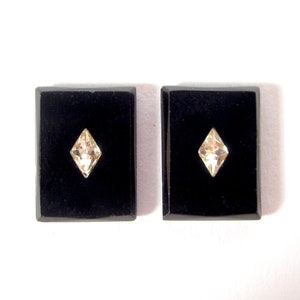 4 handmade glass stones cabochons rectangle Art Deco rhinestone inlay black 16x12 mm gothic made in Germany 1950s
