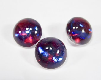 2 handmade rare glass stones 11 mm SS 48 Mexican opal glass dragon breath round blue red moonstone made in Germany 1970