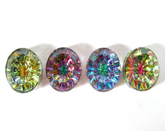 4 gemstones handmade glass stones 10x8mm oval 4 colors orange / green / pink / blue originally made in Germany 1970