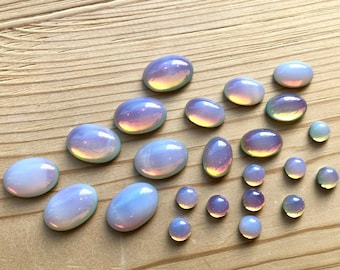 2- 12 white opal sahara glass cabochons 7mm, 14x10mm, 18x13mm white moonstone