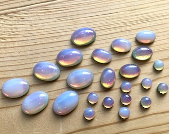 2- 12 white opal sahara glass cabochons 7mm, 14x10mm, 18x13mm white moonstone