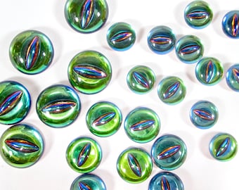 Eyes animal eyes 6 handmade glass stones cabochons 8, 10, 12mm bermuda green blue round glass foiled made in Germany 1970s