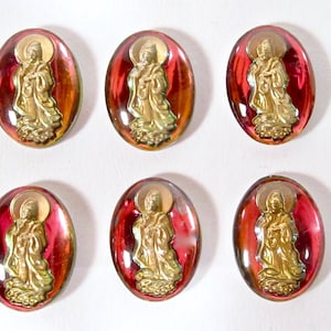 2 handmade glass stones 20x15 oval iridis vitrail gold bronze Jesus Maria hand-painted strass original Made in Germany approx. 1970