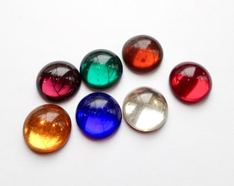 4 cabochons 16mm opal glass foiled yellow blue red green opal original made in Germany 1960s