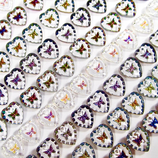 wholesale 100 pierres de verre faites à la main 12x11 pendentif coeur différentes couleurs iridis/sahara/lumière vitrail/papillon bermuda Fabriqué en Allemagne