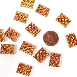 6 handmade glass stones cabochons 16x12mm rectangle volcano space age vintage rhinestones made in Germany made in Germany 1970s