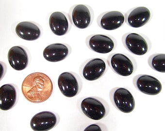 12 handmade glass stones cabochons 16x12mm jet black black glass gothic one dozen made in Germany 1960s