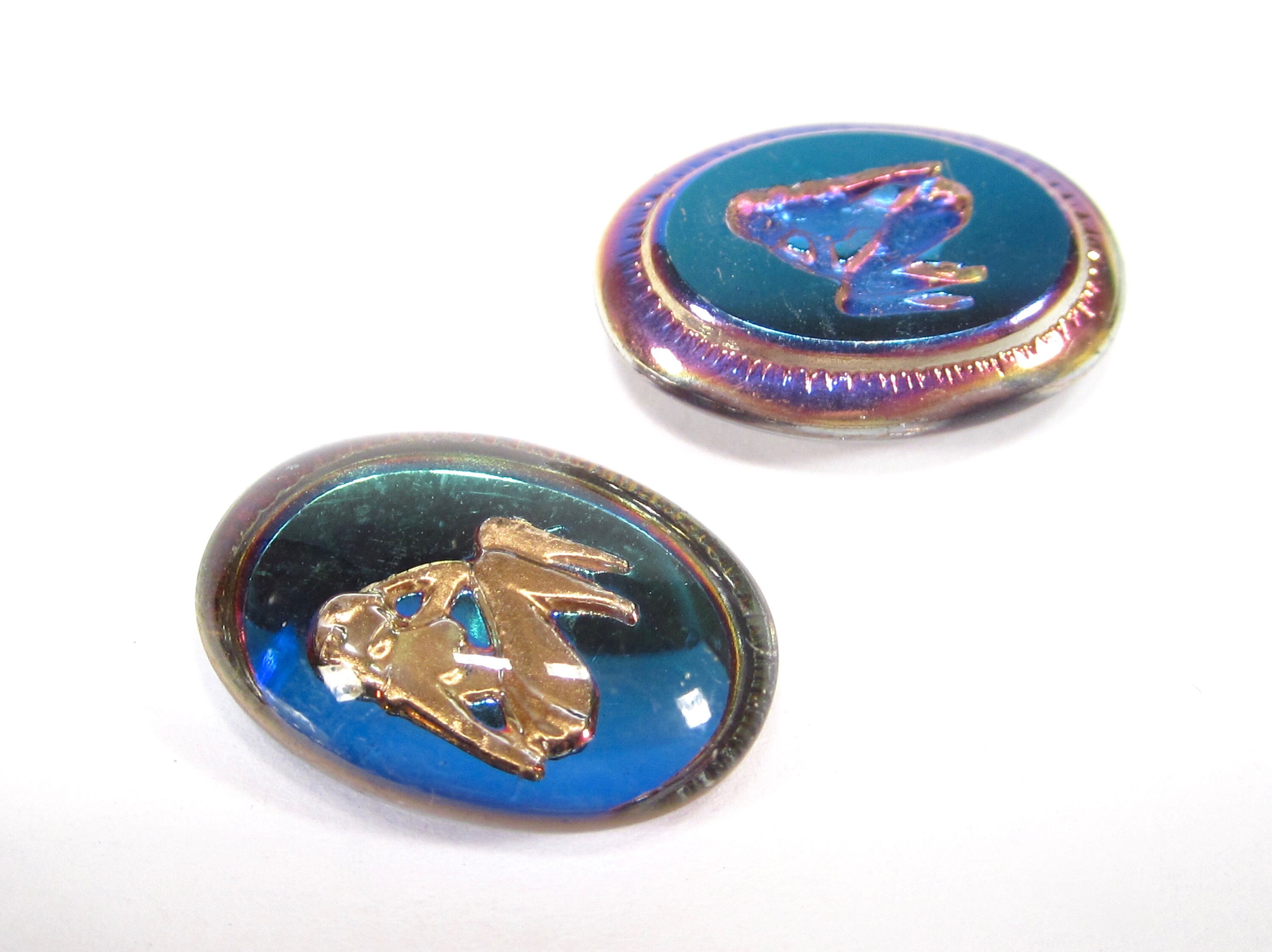 2 Handmade Glass Stones 18x13 Oval Bermuda Green Blue Gold 2 Handmade Glass Stones 18x13 Oval Bermuda Green Blue Gold