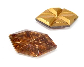 2 Handmade Glass Stones 25x15 Mm Diamond Faceted Topaz Brown