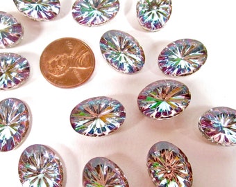 2 handmade glass stones 18x13mm oval vitrail light rhinestones originally made in Germany 1970s
