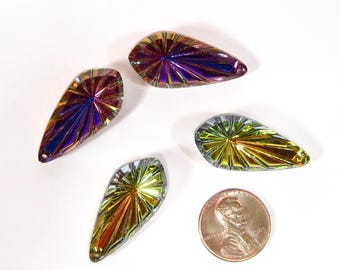 2 drop pendants Heliotrope blue sahara glass stones Heliotrope blue purple diamond glass stones 31x15mm original western Germany ca. 1970