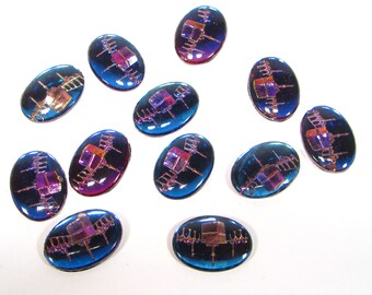 12 handgemachte Glassteine 25x18 oval cabochon volcano heliotrope Mekka Kaaba strass original Made in Germany 1970