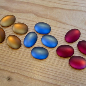 4 handmade glass stones 25x18mm oval cabochon red yellow blue matt 1970s