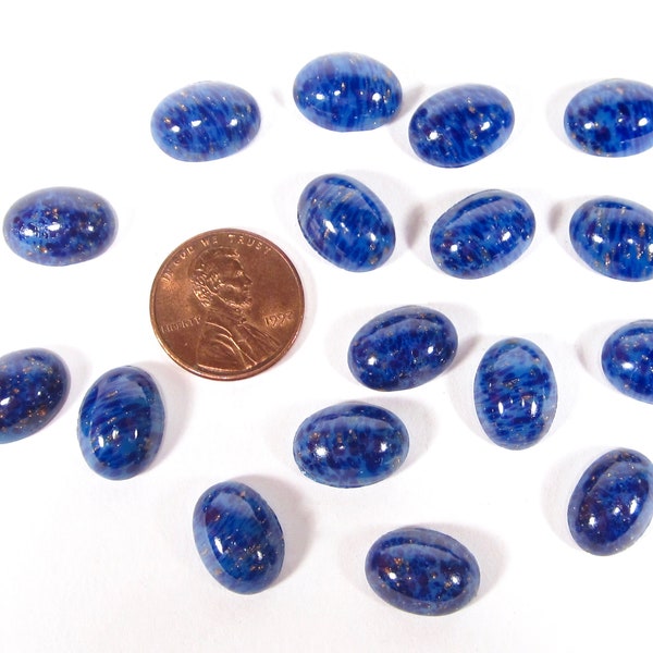 6 pcs handmade glassstones 14x10mm oval cabochon lapis blue rhinestones strass original Made in Germany 1965