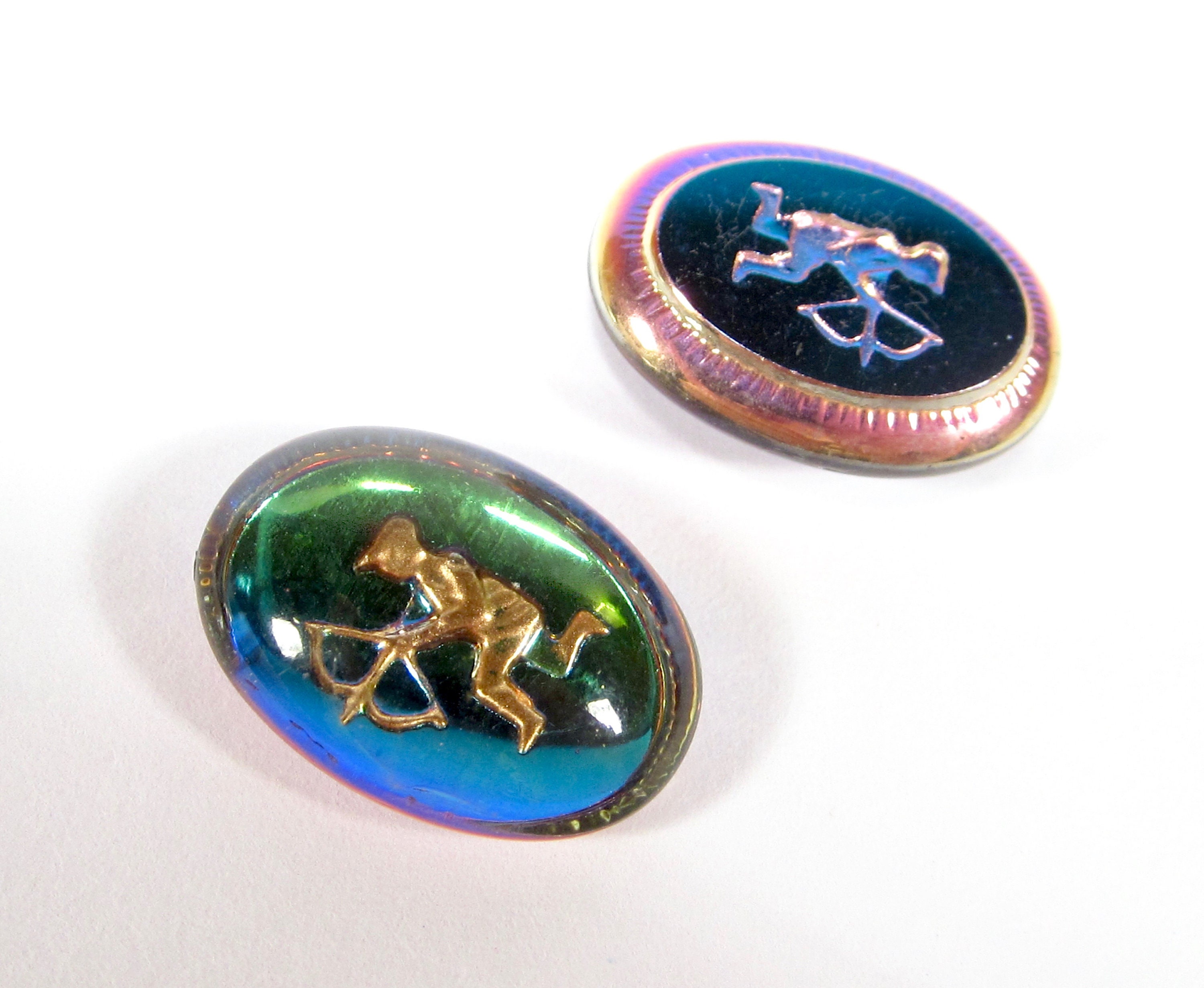 2 Handmade Glass Stones 18x13 Oval Bermuda Green Blue Gold 2 Handmade Glass Stones 18x13 Oval Bermuda Green Blue Gold