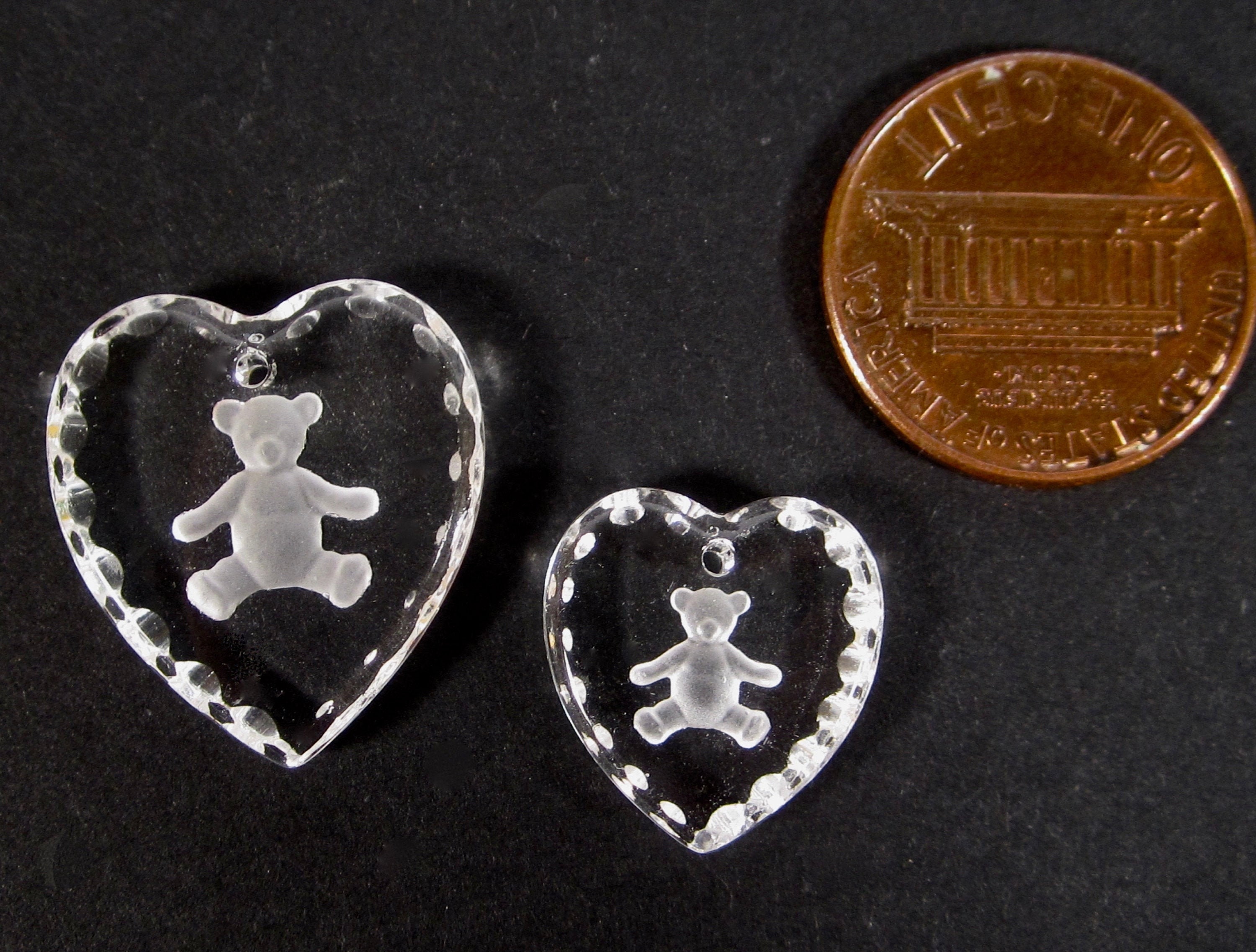 teddy bear 2 glass heart pendant handmade glass stones 15x14 & 20x18 mm heart pendant transparent matt teddy bear original 1970