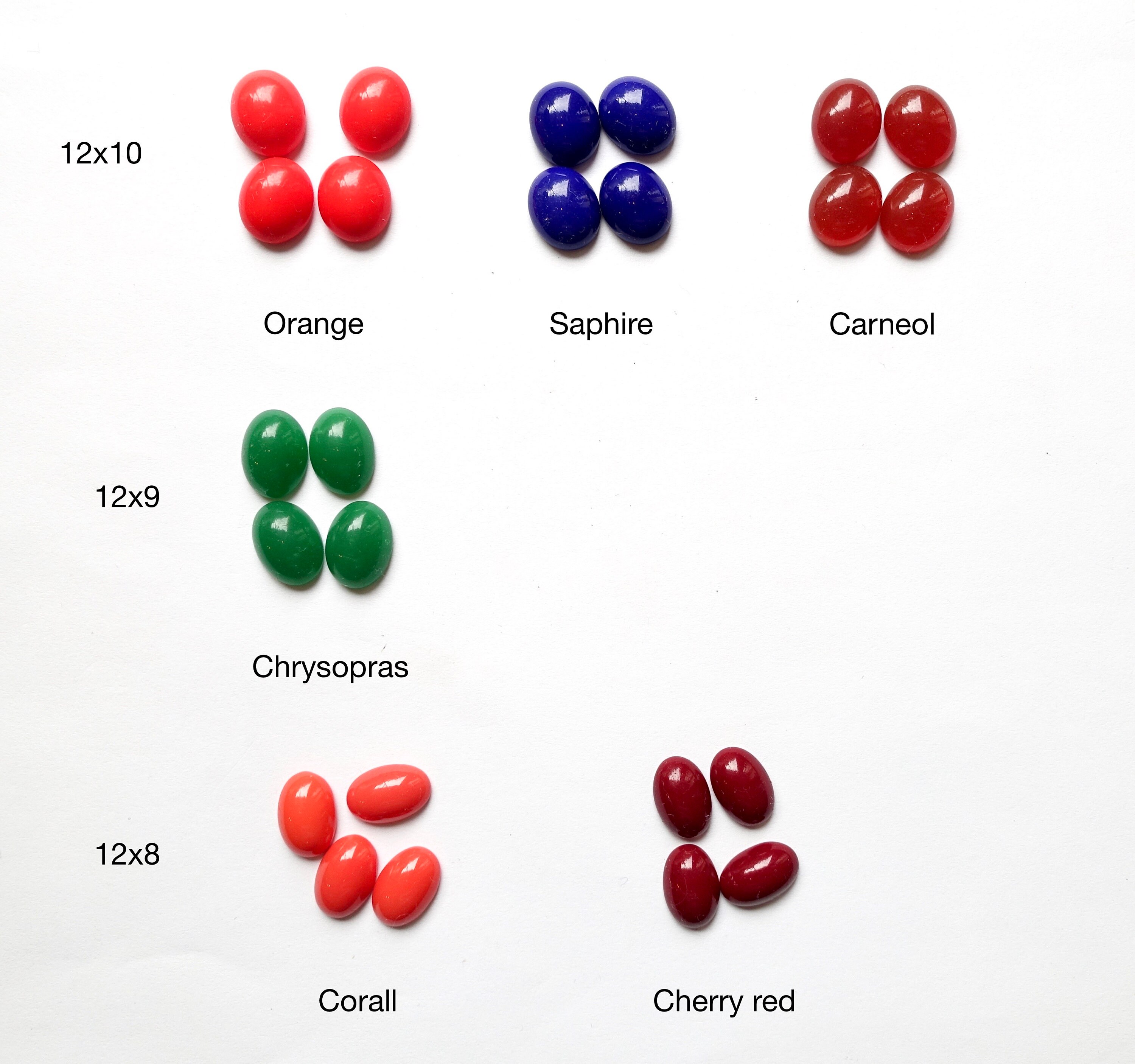 12 Cabochons Oval Handmade Glass Stones 12x10 12x9 12x8