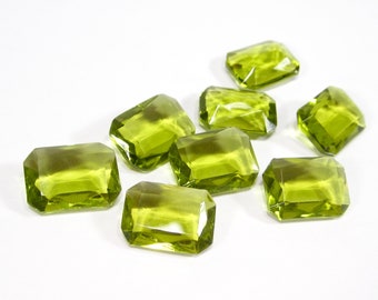 4 handmade glass stones 18x13 mm rectangle olive green rhinestone original Made in Germany around 1960s
