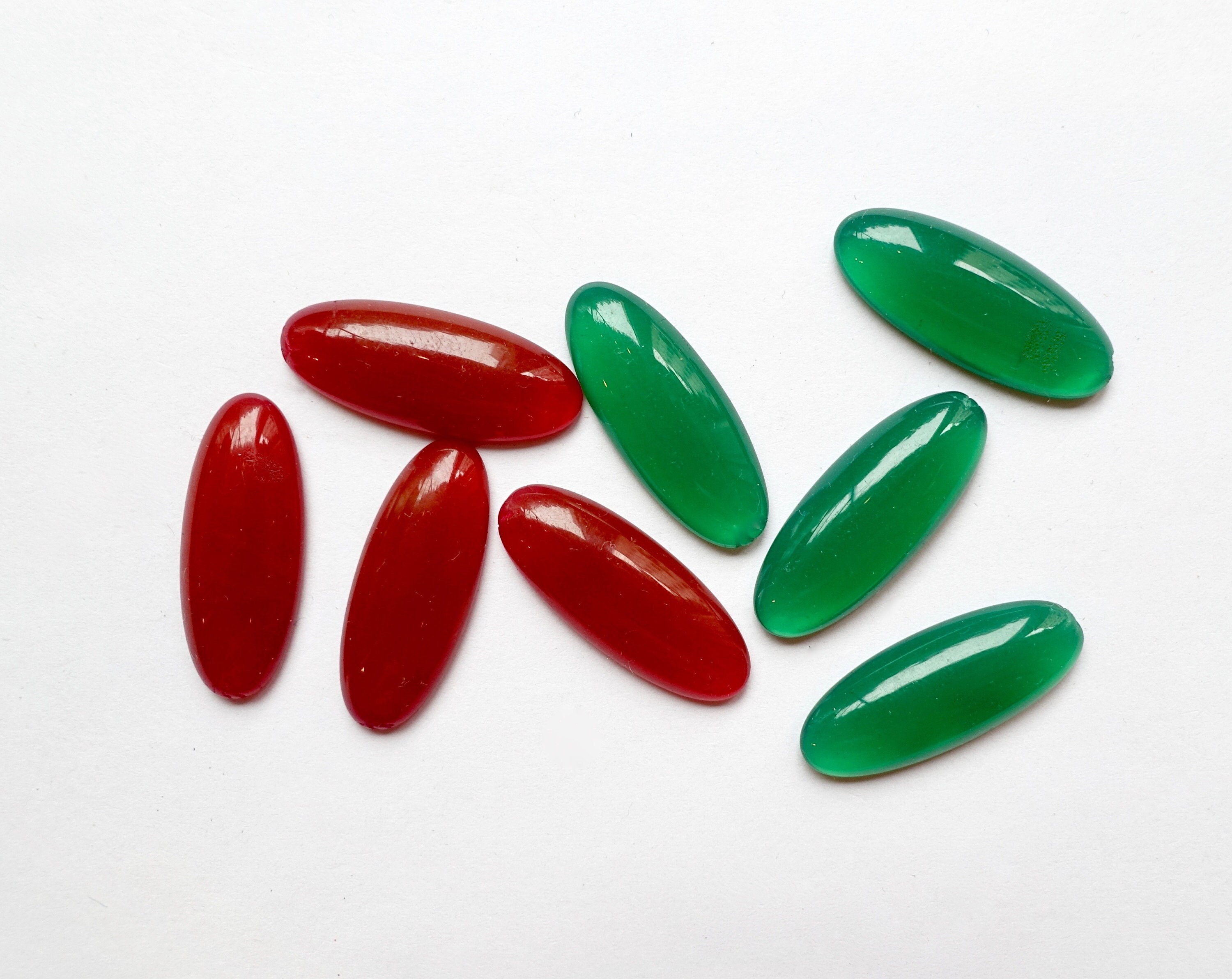 4 cabochons oval handmade glass stones 25x10mm brown green made in Germany 1960s