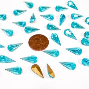 12pcs , 1 dozen Bohemian rhinestones tear drop 15x7  1960s turquoise original Made in Bohemia 1960s monastery work jewelry diy aquamarine